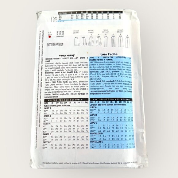 Vintage 2000s Butterick Sewing Pattern 3133 Misses Pull On Skirt Pants Sz 20-24 - Picture 2 of 2